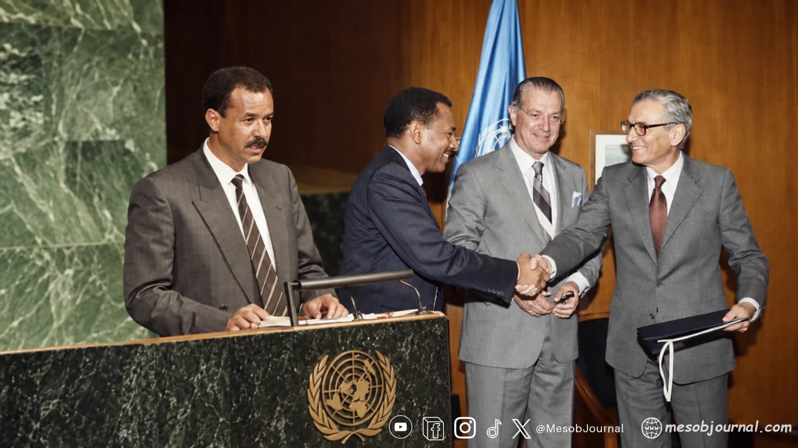 President Isaias Afwerki at the United Nations alongside a historic diplomatic meeting in 1993.