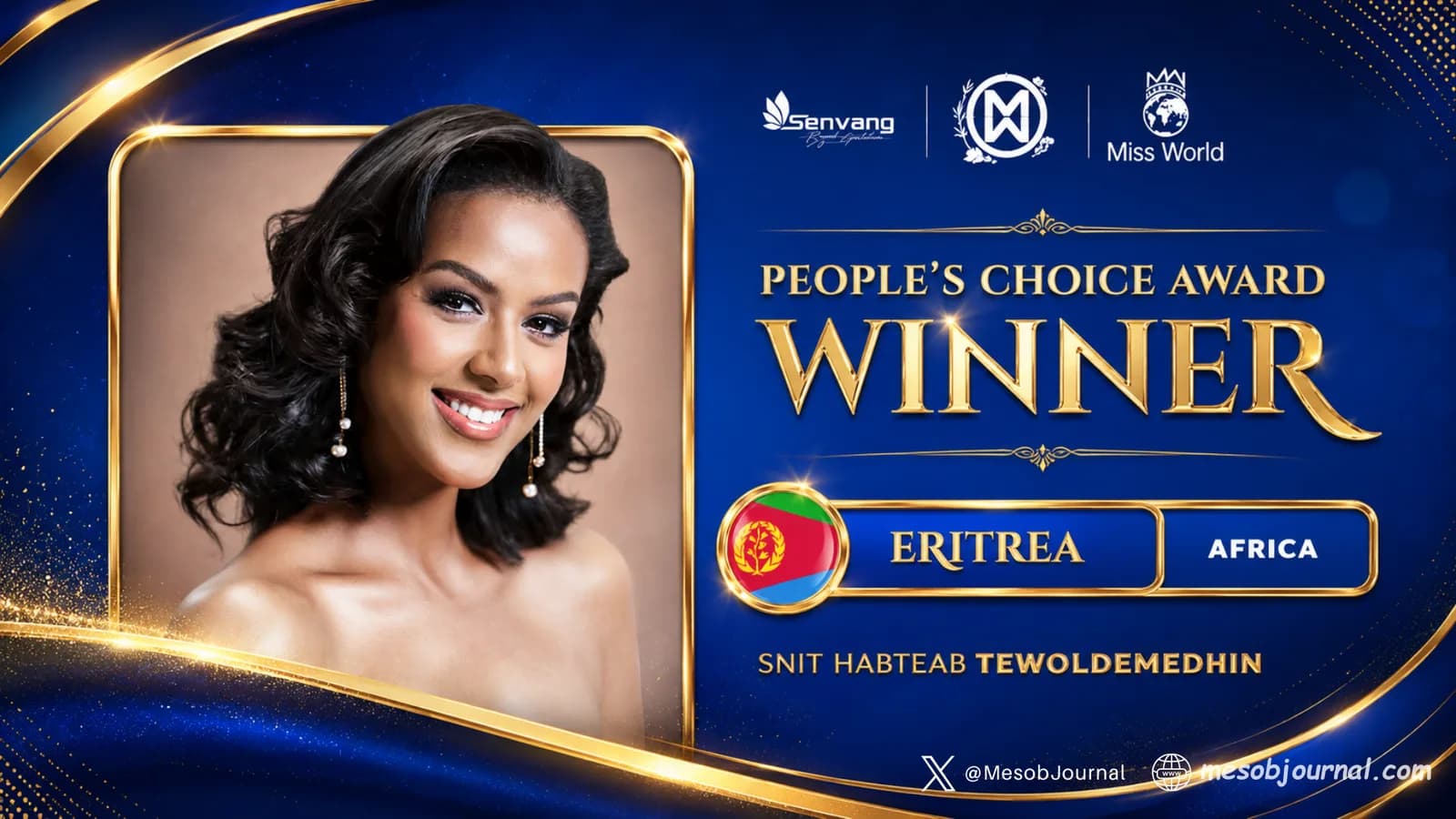 Snit takes Eritrea into Miss World Top 40 with Africa voting win.