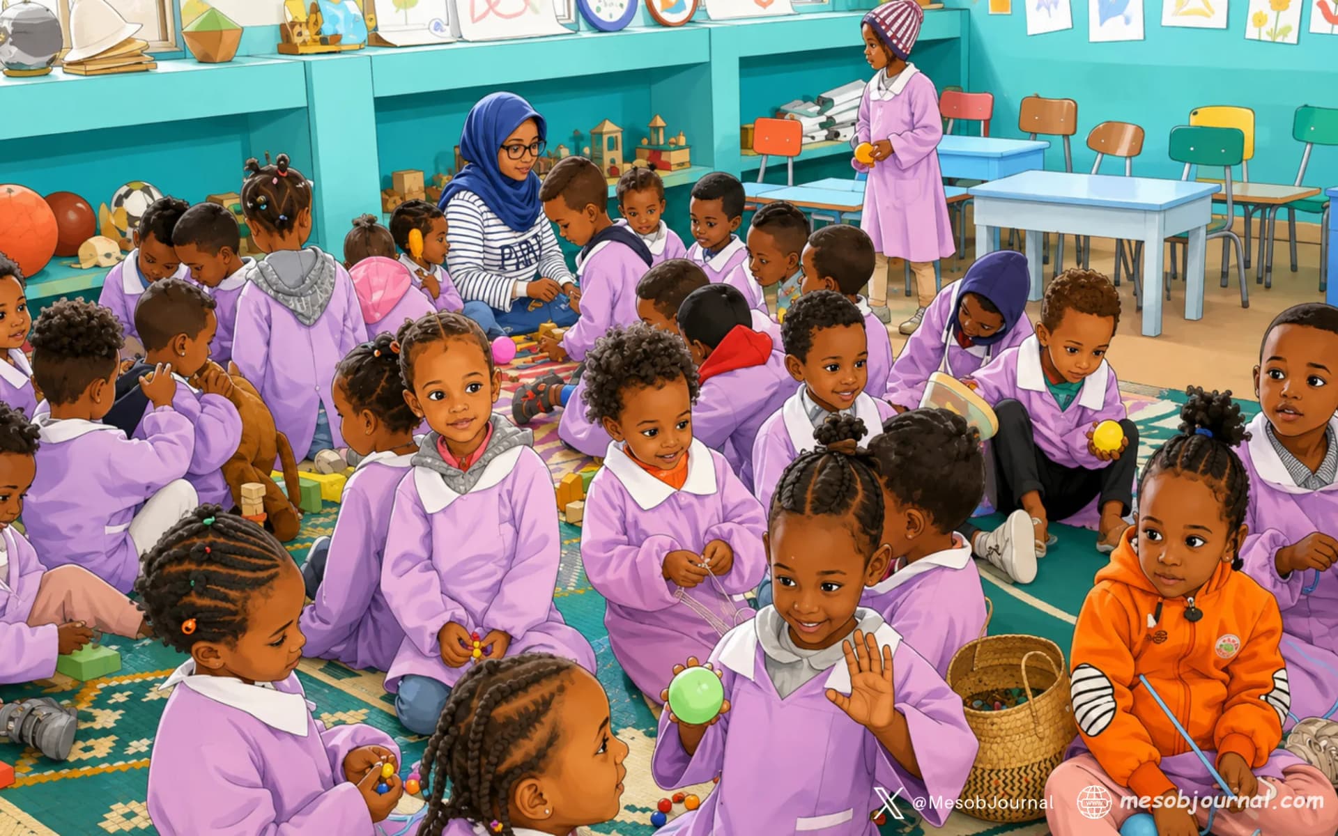 Composite: Eritrean preschool children during classroom activities