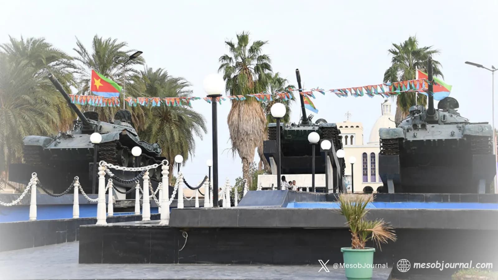 Massawa - Three tanks stand fixed as a monument