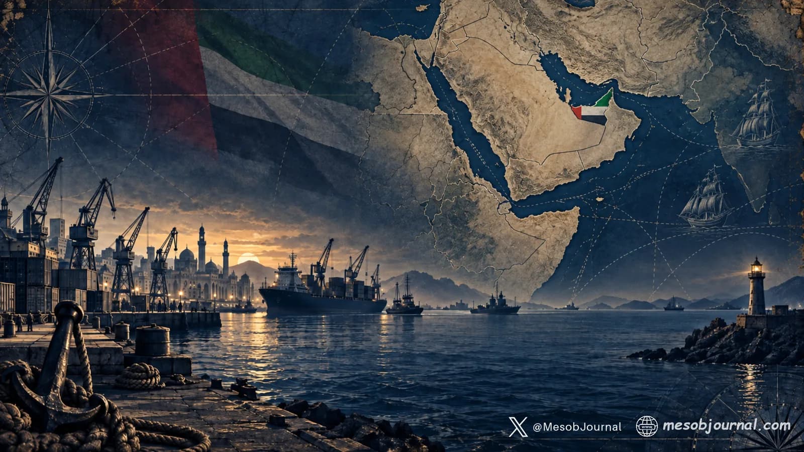 UAE flag overlays a Red Sea maritime scene.