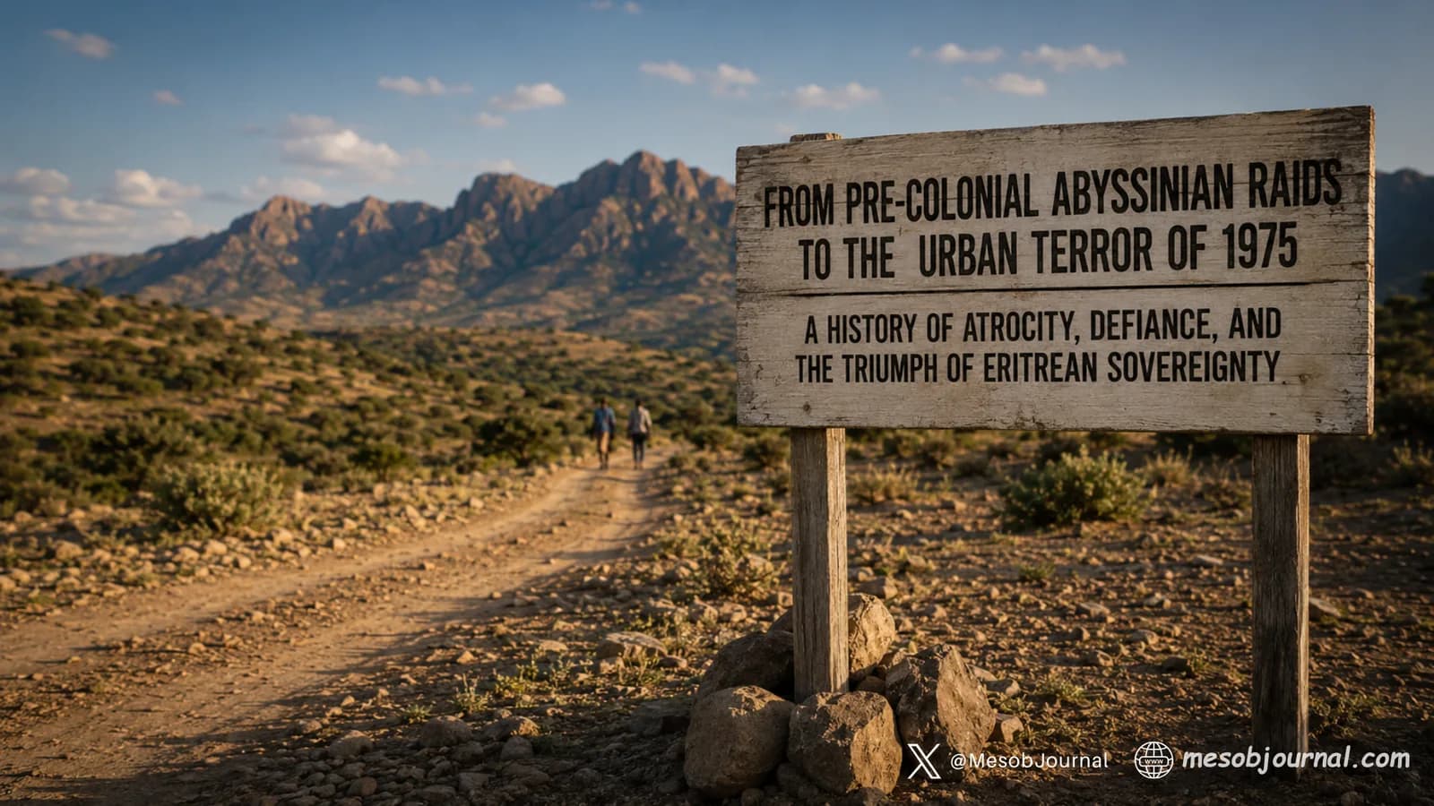 Weathered sign on Eritrean highland road.